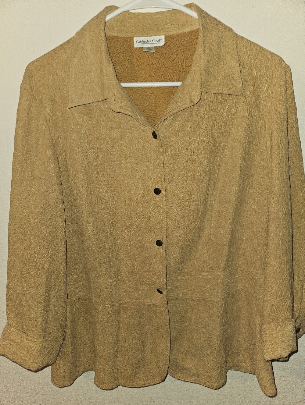 Coldwater Creek Womans Tan Long Sleeve Textured Blouse Size M